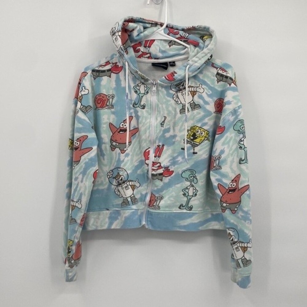 Nickelodeon Cropped Hoodie Sweatshirt Full Zip Medium SpongeBob Gary